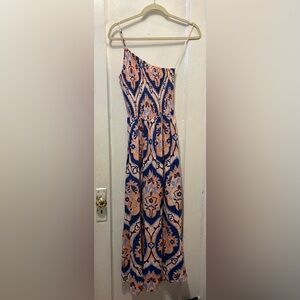Moon River One-Shoulder Blue and Orange Maxi Dress